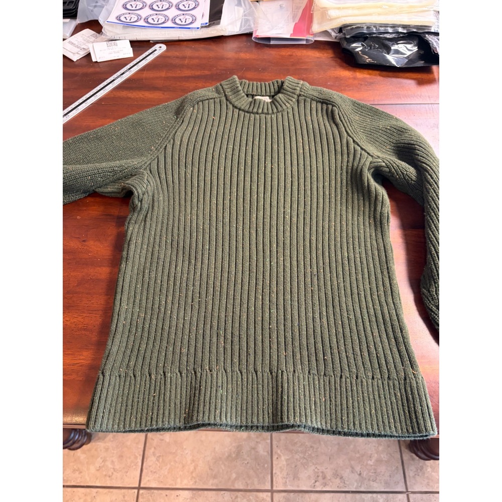 Duluth Trading Co Mens Large Olive Green Flecked Ribbed Cotton Crew Neck Sweater